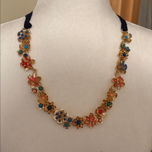 Talbots Floral Necklace with Gold, Blue, Pink, and Green Accents - Picture 11 of 11
